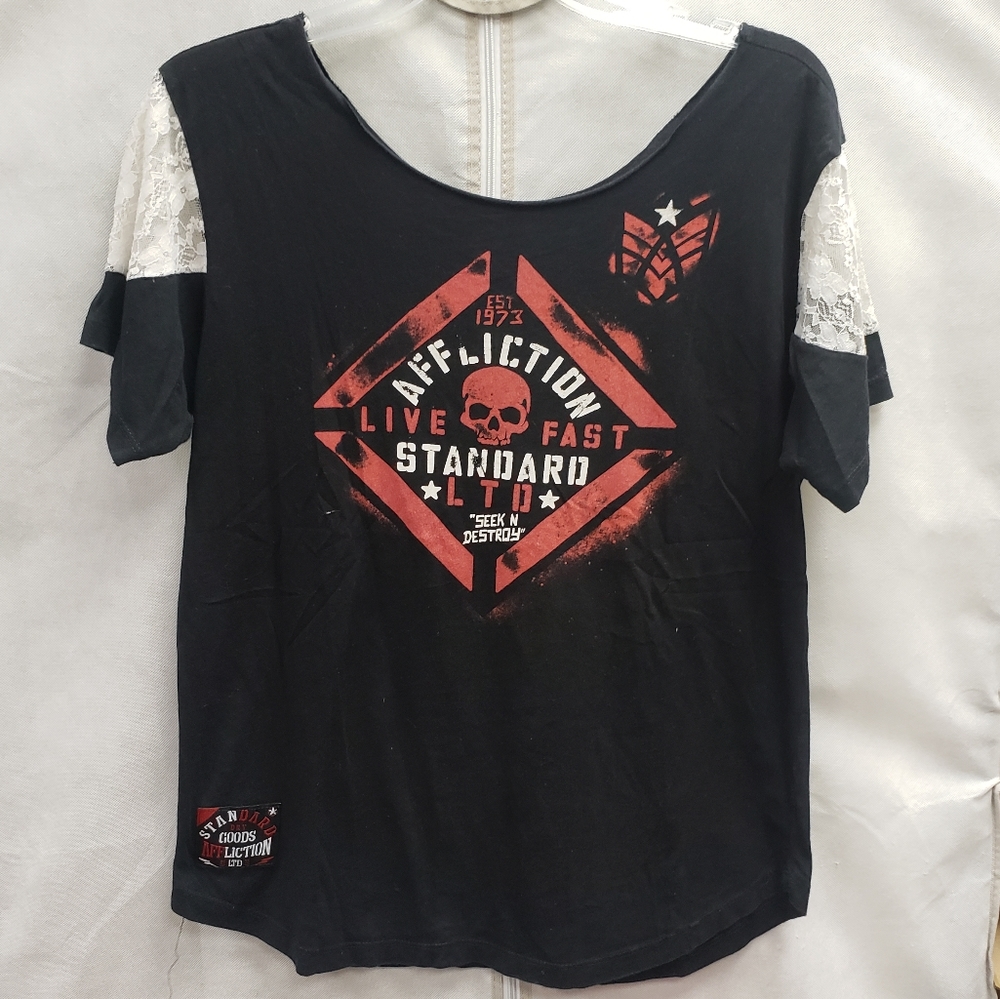 Affliction black boat neck tee